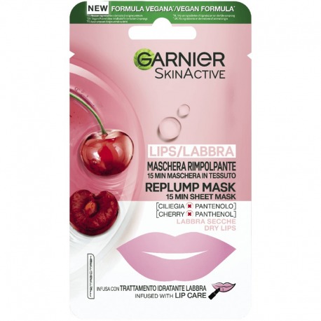 GARNIER SKIN ACTIVE LIPS/LABBRA MASCHERA IN TESSUTO RIMPOLPANTE 15 MINUTI CILIEGIA-PANTENOLO