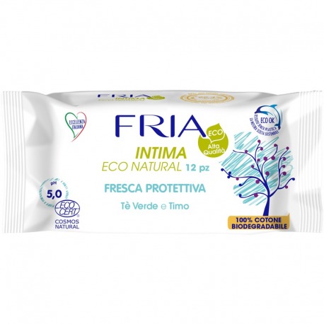 '12 SALVIETTE INTIMA ECO NATURAL FRESCA PROTETTIVA PH5 0 TE'' VERDE E TIMO'