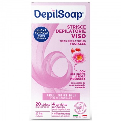 Strisce depilatorie viso 20 strisce + 4 salviette post depilazione pelli sensibili