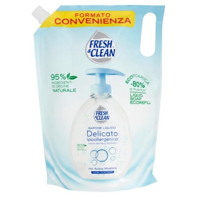 Fresh & Clean Sapone Liquido Delicato Ipoallergenico con Acqua Micellare Ecoricarica 1000 ml