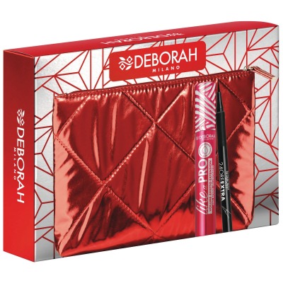 Pochette Metallizzato Rosso Contenente: Mascara Like A Pro Ialuronico E Eyeliner 24ore Extra